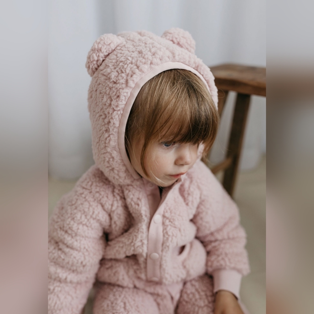 Jamie Kay Lenny Blush Sherpa Bear Onesie - 2Y